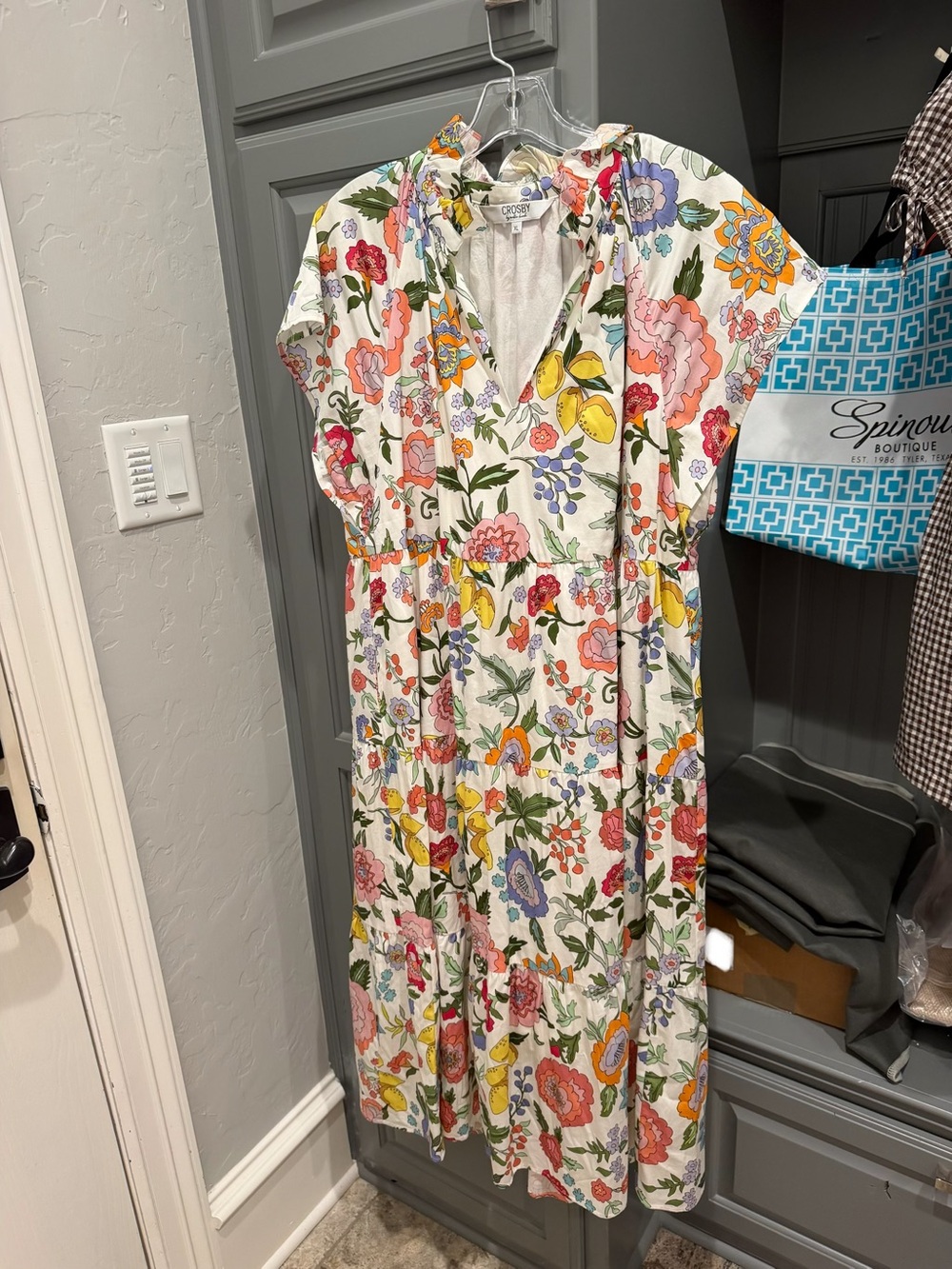 CROSBY by Mollie Burch White Floral Maxi Dress with Pink, Yellow, Blue & Green